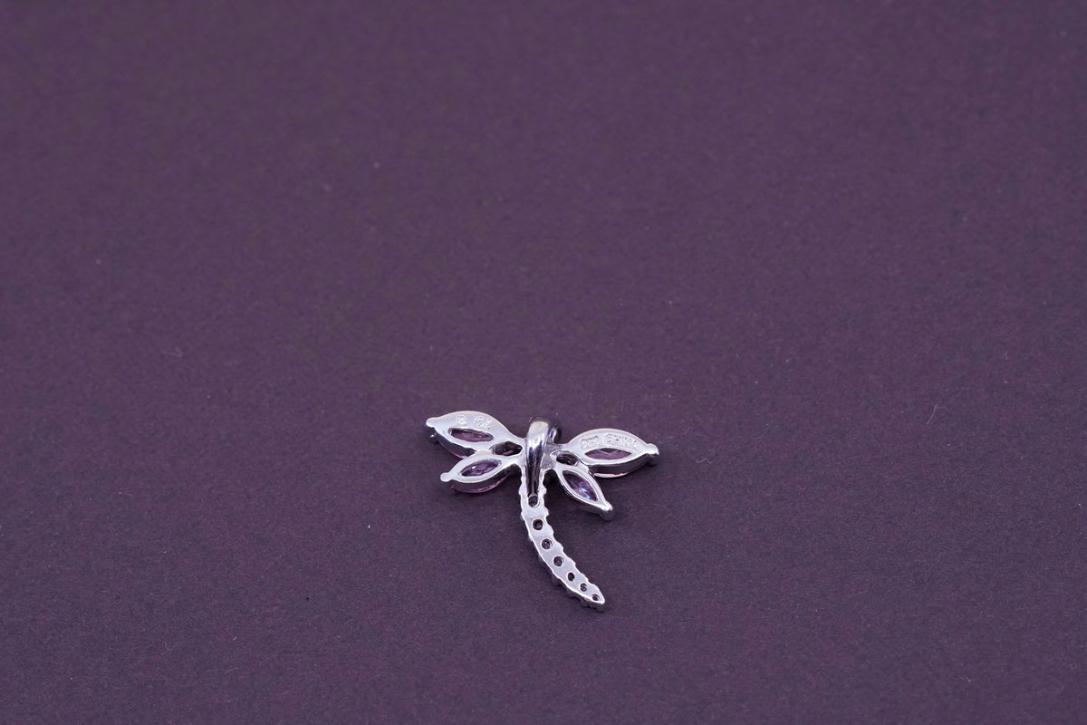 Vintage Sterling 925 silver handmade pendant with pink crystal butterfly