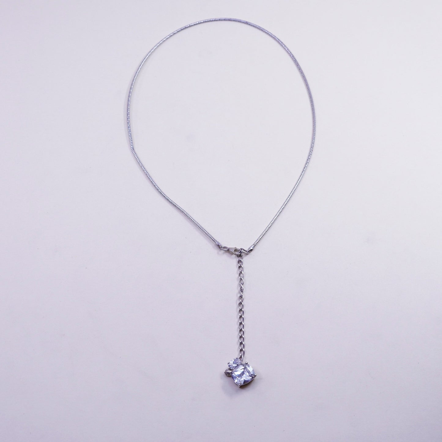 16+2” 2mm, Vintage sterling silver snake chain with Cluster Cz pendant