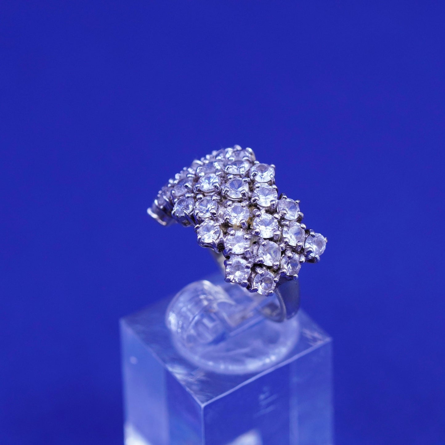 Size 7.25, vintage vermeil gold over Sterling 925 silver ring cluster crystal