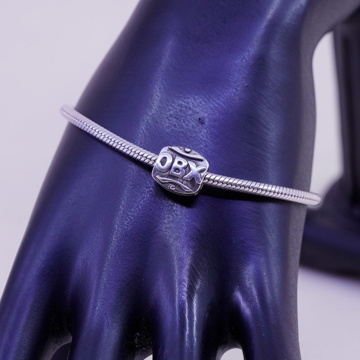 7”, vintage Italy Sterling 925 silver bracelet, bold snake chain lighthouse OBX