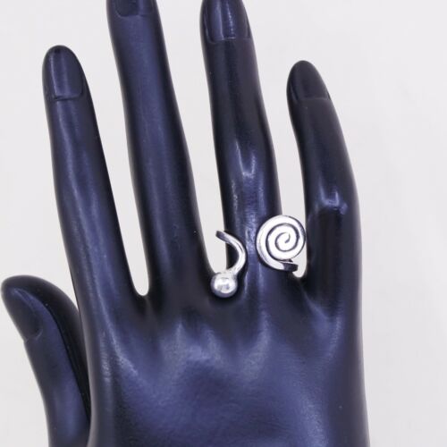 Sz 7, Vtg Sterling Silver Handmade Swirl Wrap Ring W/ Bead, Stamped PM 925