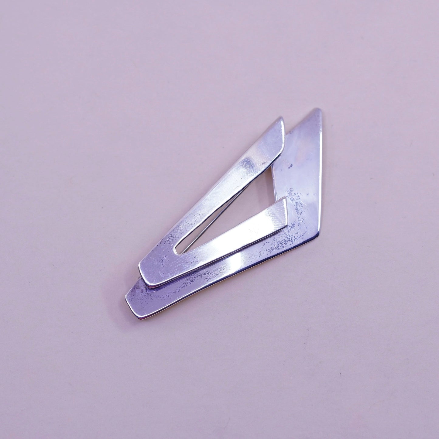 Vintage sterling 925 silver handmade brooch, minimalist, modern pointed design
