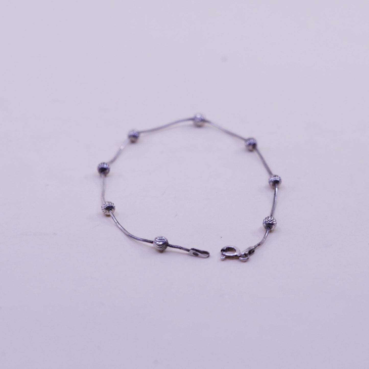 7.75”, 1mm, Vintage sterling silver bracelet, 925 snake chain with beads