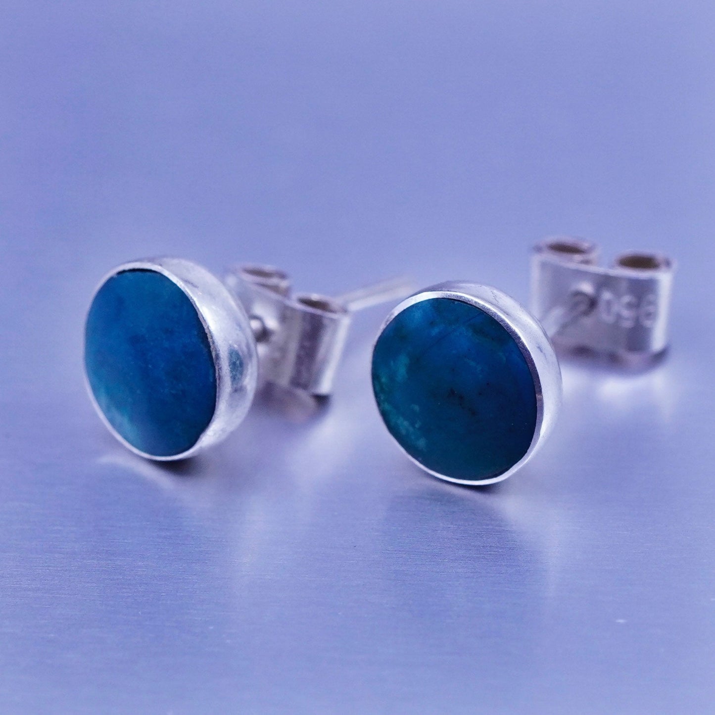 Vintage Sterling 950 silver handmade earrings, studs with turquoise