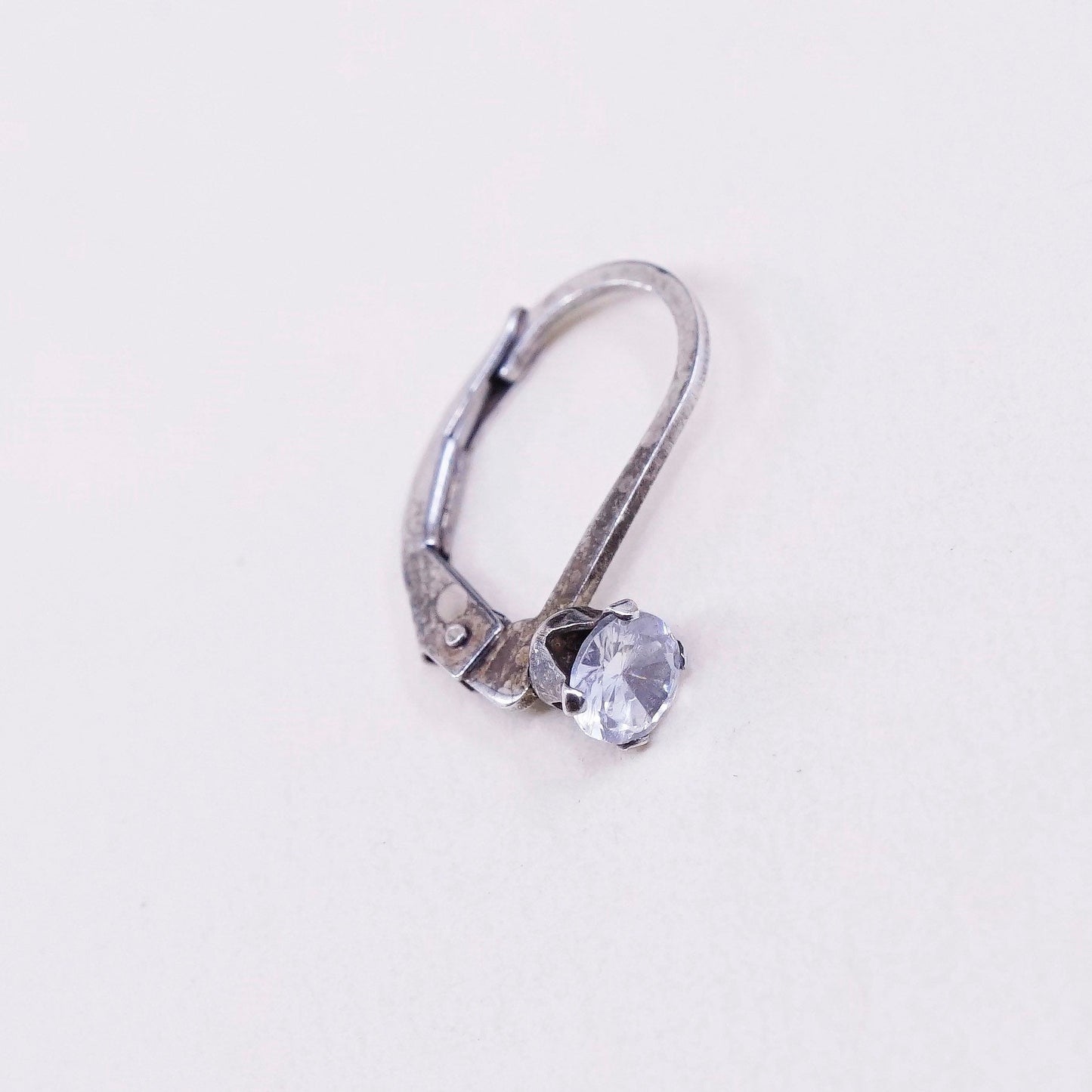 Vintage sterling silver handmade earrings, 925 with round CZ, stamped 925