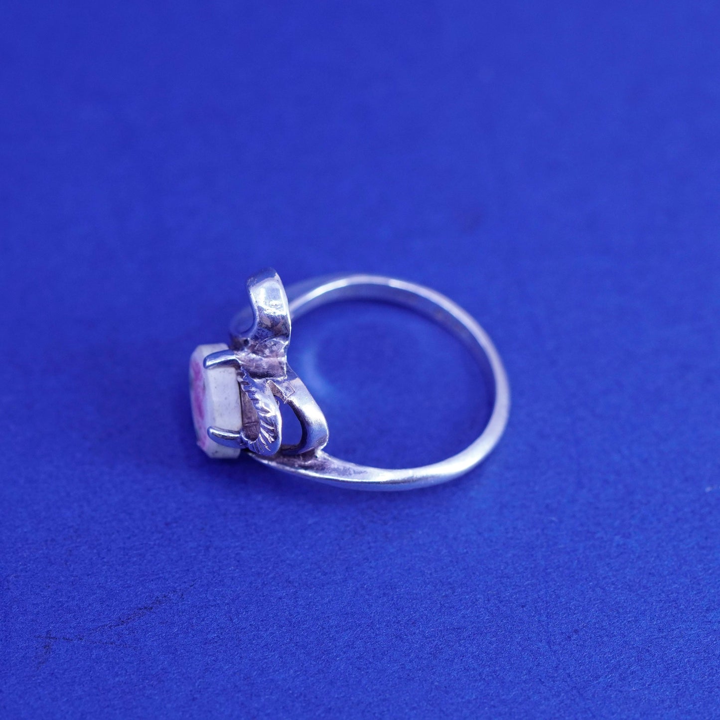 Size 5, vintage Sterling silver handmade ring, 925 band with flower ceramics