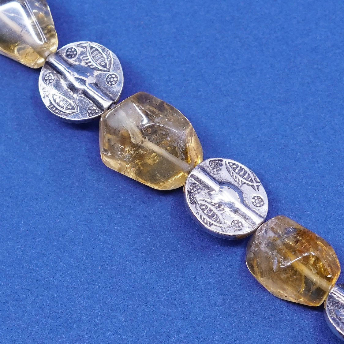 7.5", vtg Sterling silver handmade bracelet, 925 w/ citrine, stamped 925