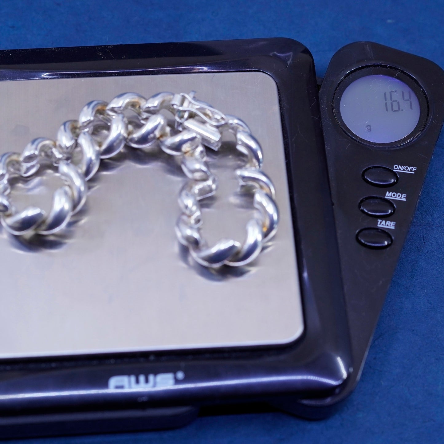 7.25”, 10mm, vintage ITAOR Sterling silver men’s bracelet, 925 San Marco chain