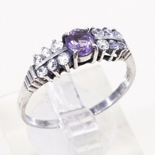 Sz 9, Sterling Silver handmade Ring, 925 Silver Ring W/ amethyst, stamped 925