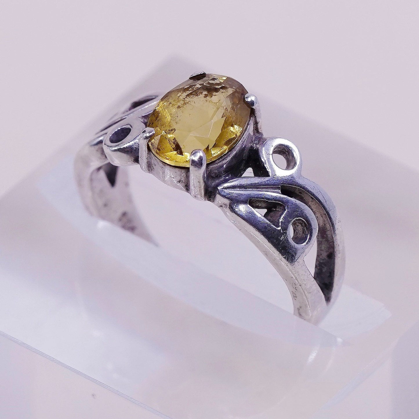 Size 6, vintage Sterling silver handmade ring, filigree 925 w/ citrine