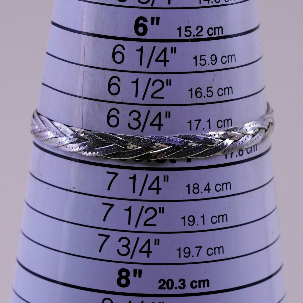 7”, 7mm, Vintage sterling 925 silver herringbone chain, woven bracelet
