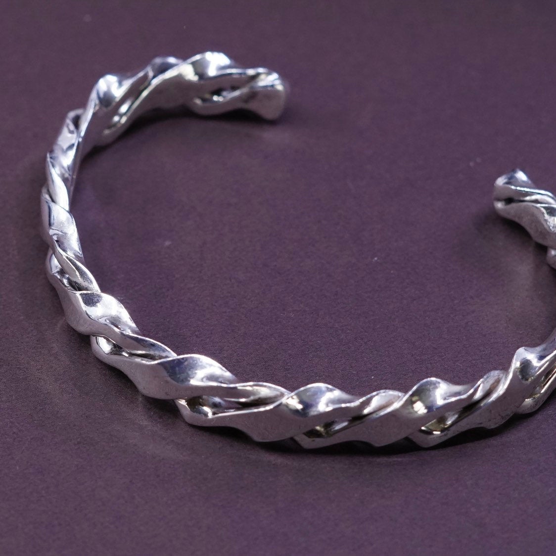 7”, vtg Sterling silver handmade bracelet, Mexico 925 twisted rope cuff