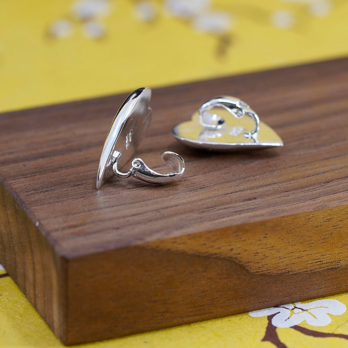Vintage Sterling silver handmade clip on, modern 925 heart earrings