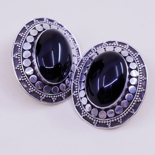 southwestern Sterling silver handmade earrings, Mexico 925 stud obsidian beads
