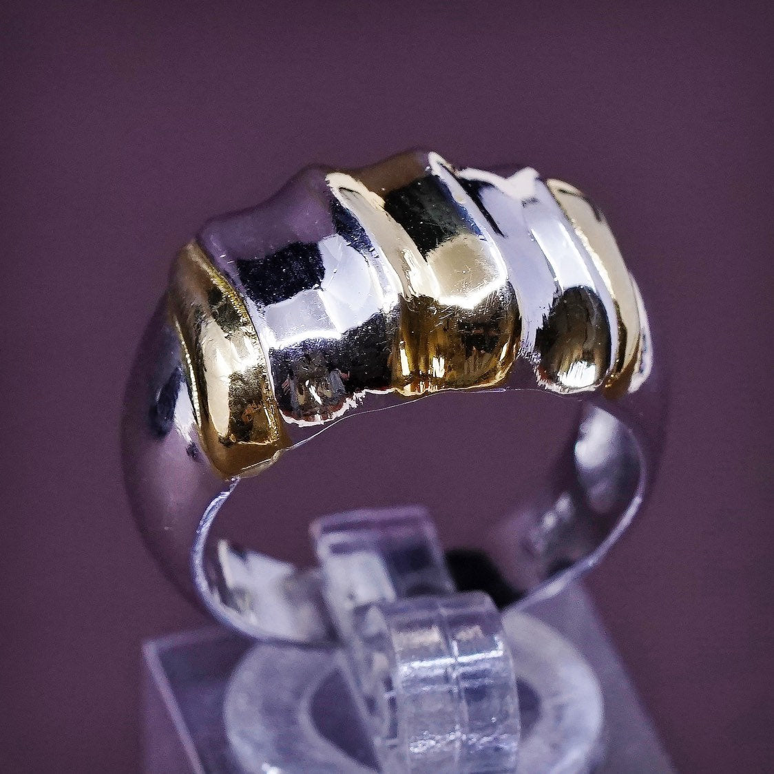 sz 8, vtg Sterling silver ring, solid 925 silver with ribbed wave