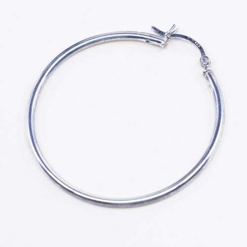 1.5” Vintage sterling silver loop earrings, fashion minimalist primitive hoops