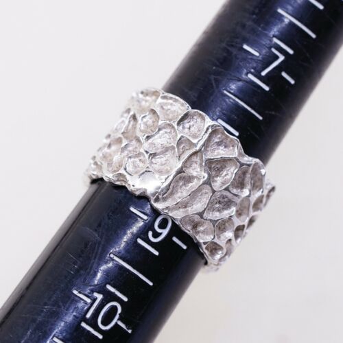 Size 8, Vtg Sterling Silver Handmade Textured Statement Ring 925 Wide Band