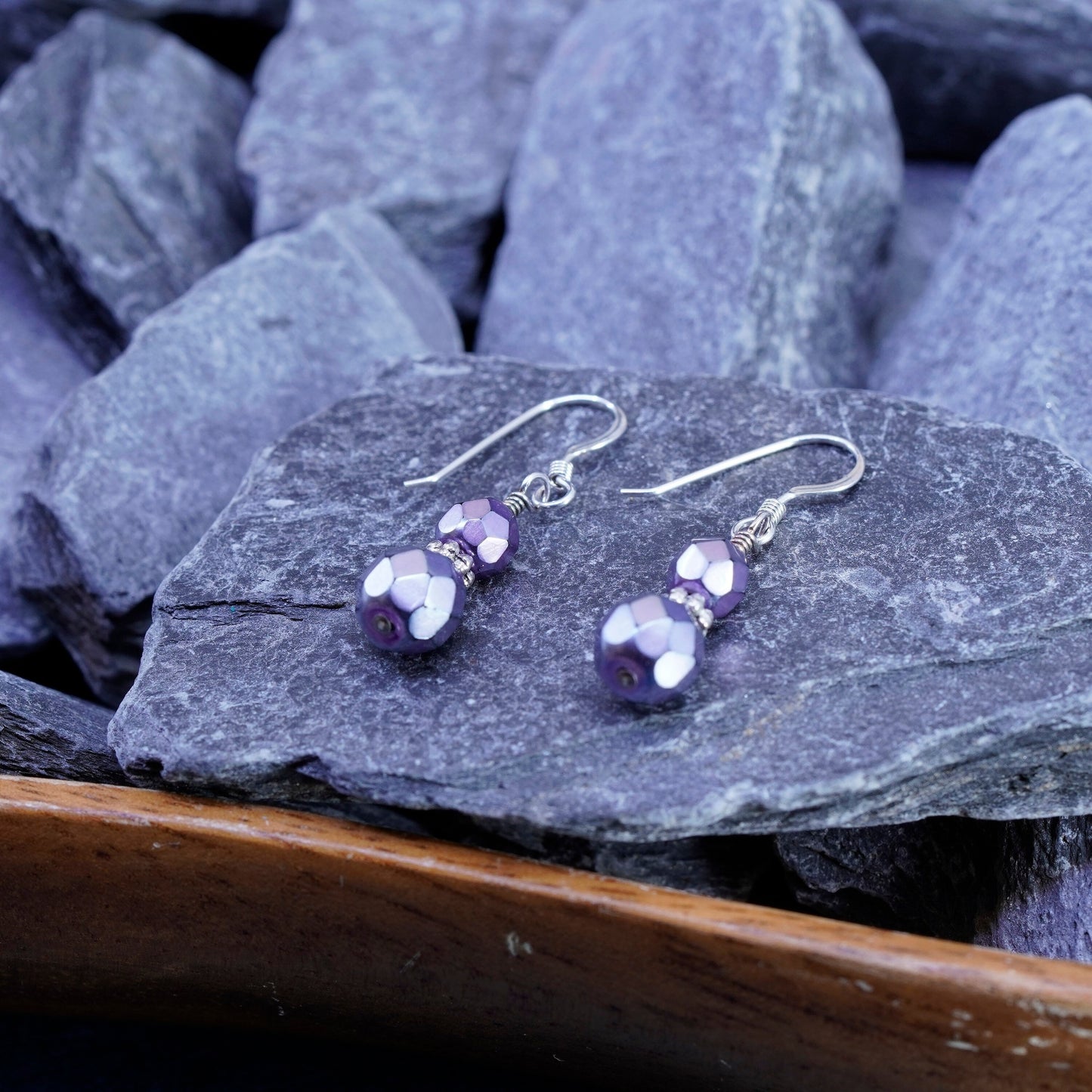 Vintage sterling 925 silver handmade earrings, with crystal