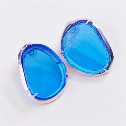 1084 Studio Sterling silver Handmade earrings 925 silver w/ blue Glass studs