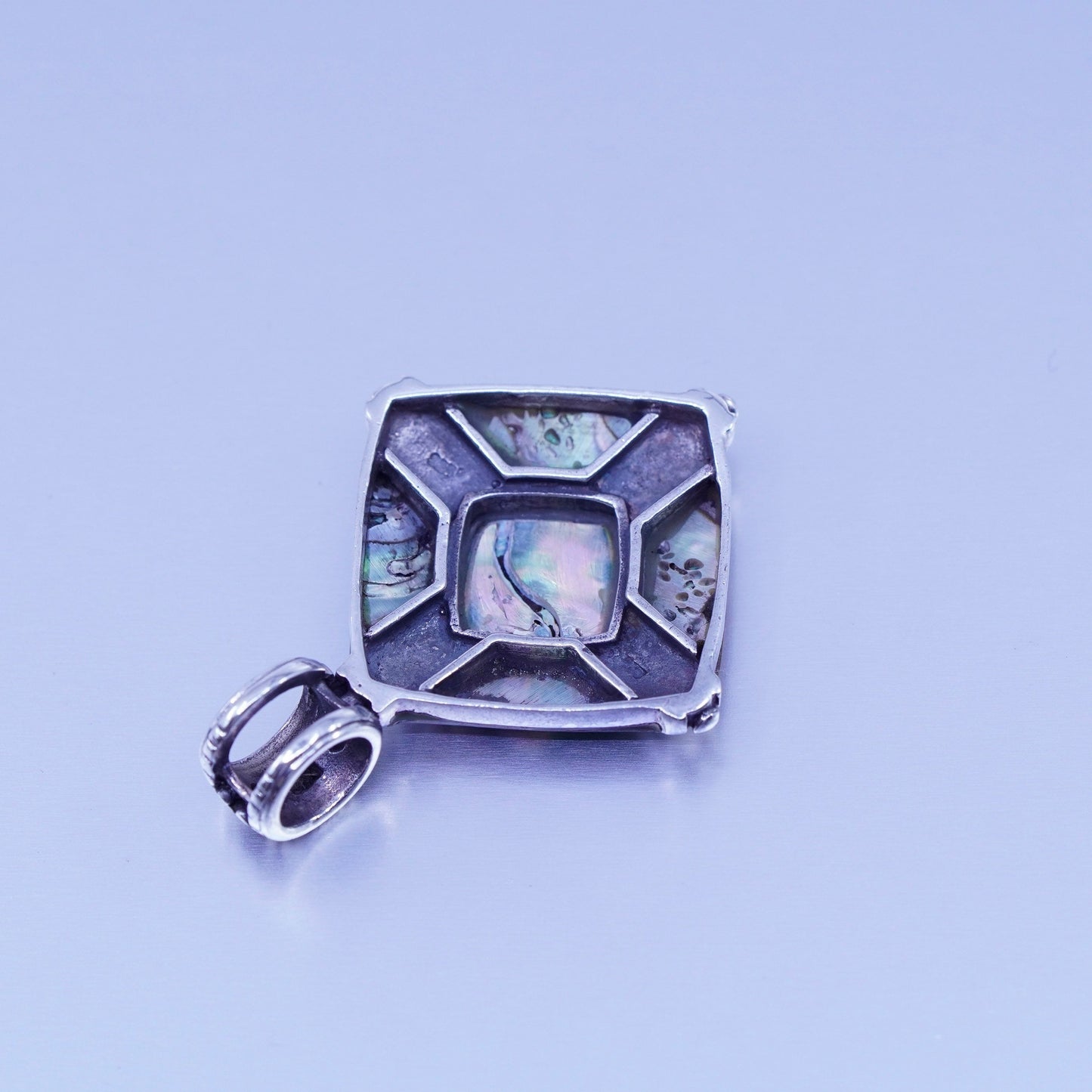 antique sterling 925 silver pendant with abalone and filigree