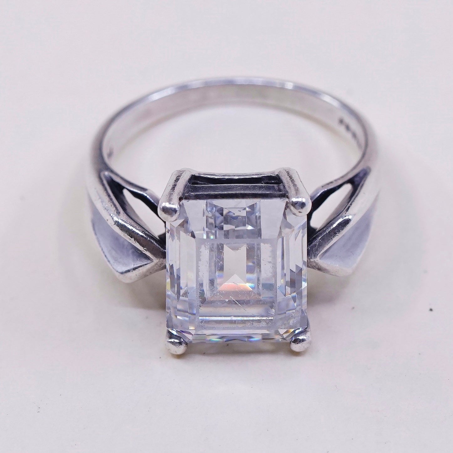 Size 8.5, vintage handmade Sterling 925 silver Statement ring w/ Square Cz
