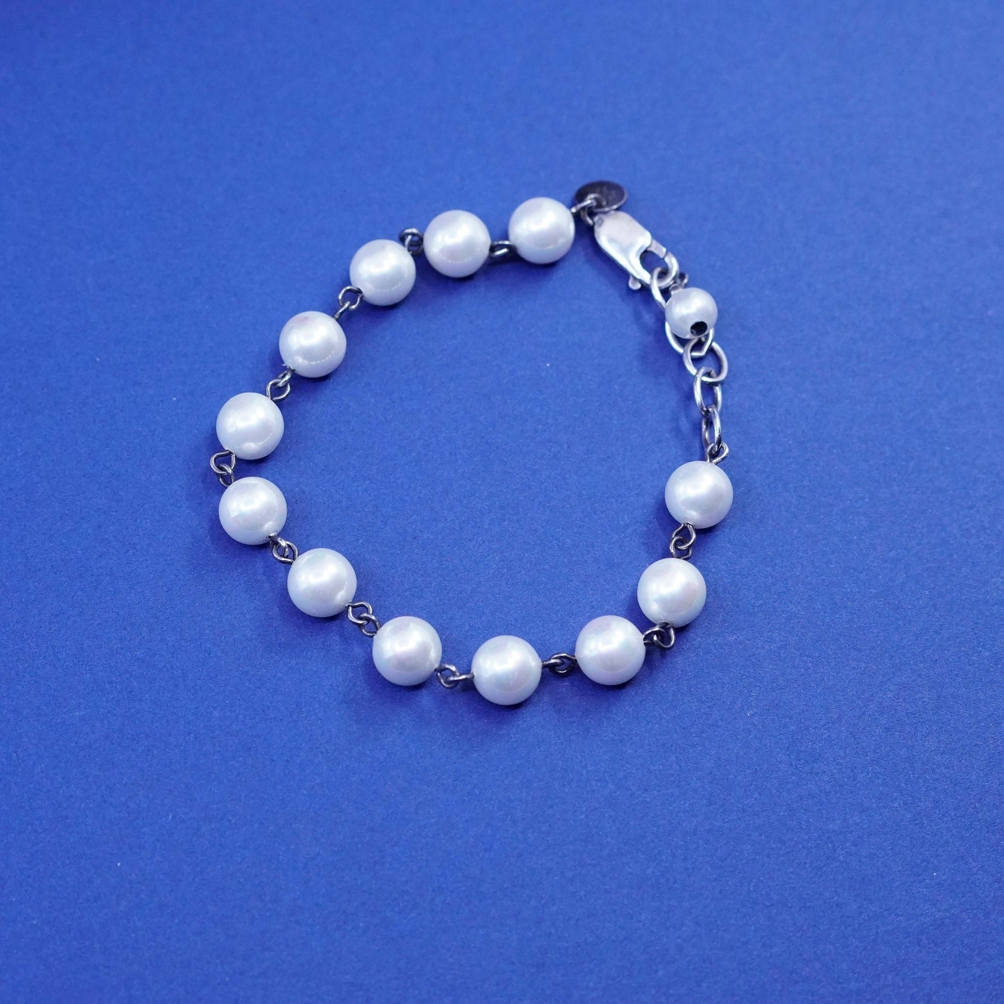 7”, Emily Ray Sterling silver handmade bracelet, 925 clasp freshwater pearl