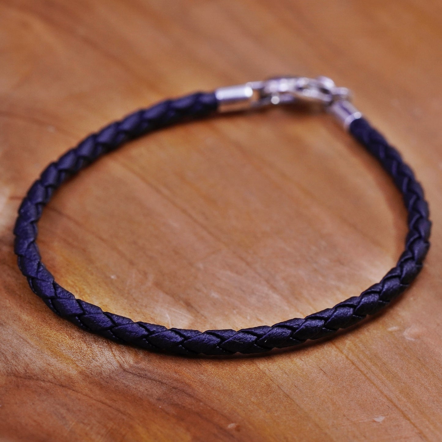 7.5”, vintage braided woven leather bracelet with sterling 925 clasp