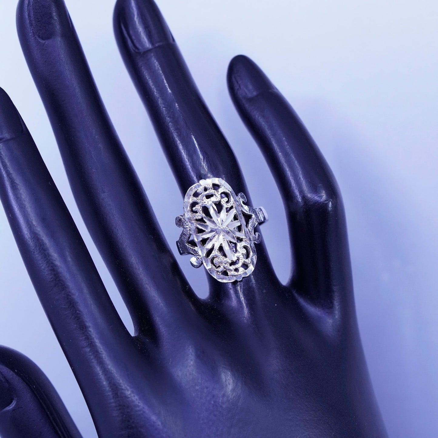 Size 6, vintage Sterling 925 silver handmade ring, filigree snowflake band