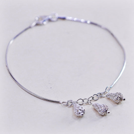 7”, vintage Sterling silver bracelet, 925 snake chain filigree teardrop charm