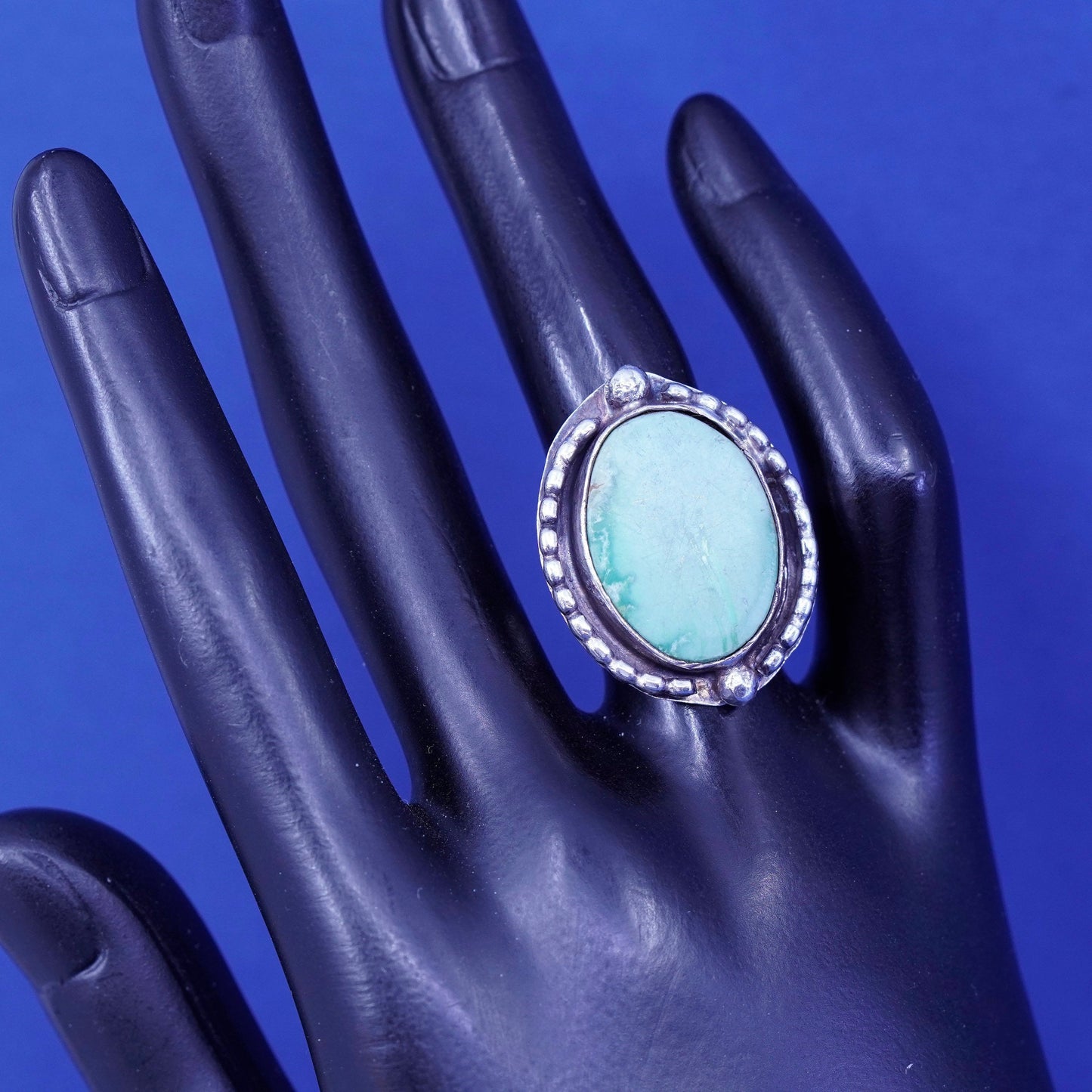 Size 5.5, vintage Sterling 925 silver handmade ring with turquoise, Silver tested