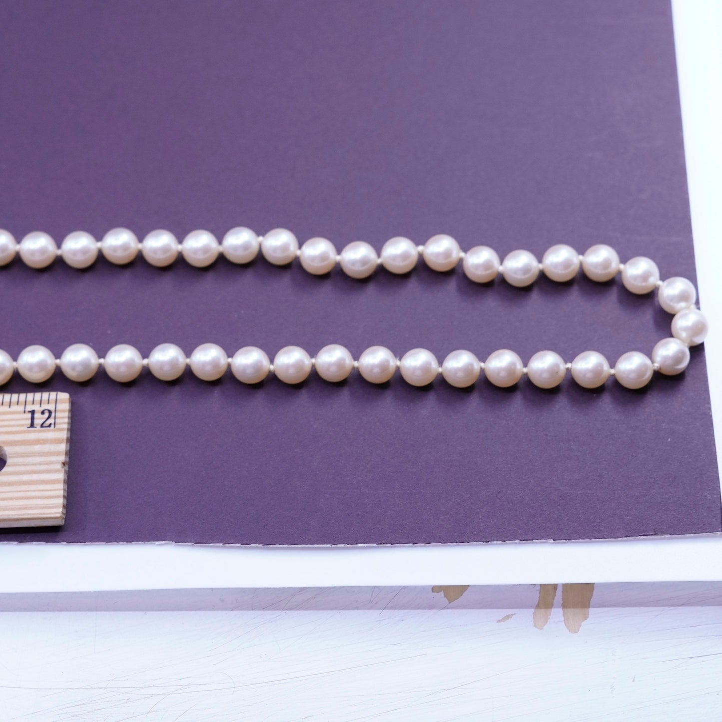 36”, vintage extra long antique pearl chain necklace