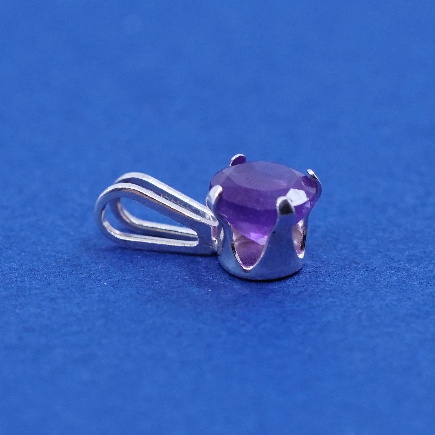 Vintage sterling silver handmade pendant, tiny solid 925 silver with amethyst