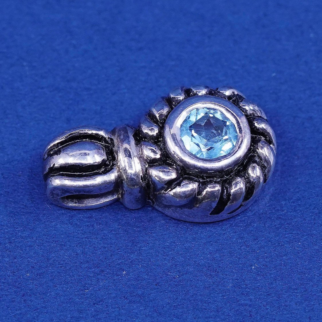 vtg sterling silver handmade pendant, 925 w/ blue topaz stone
