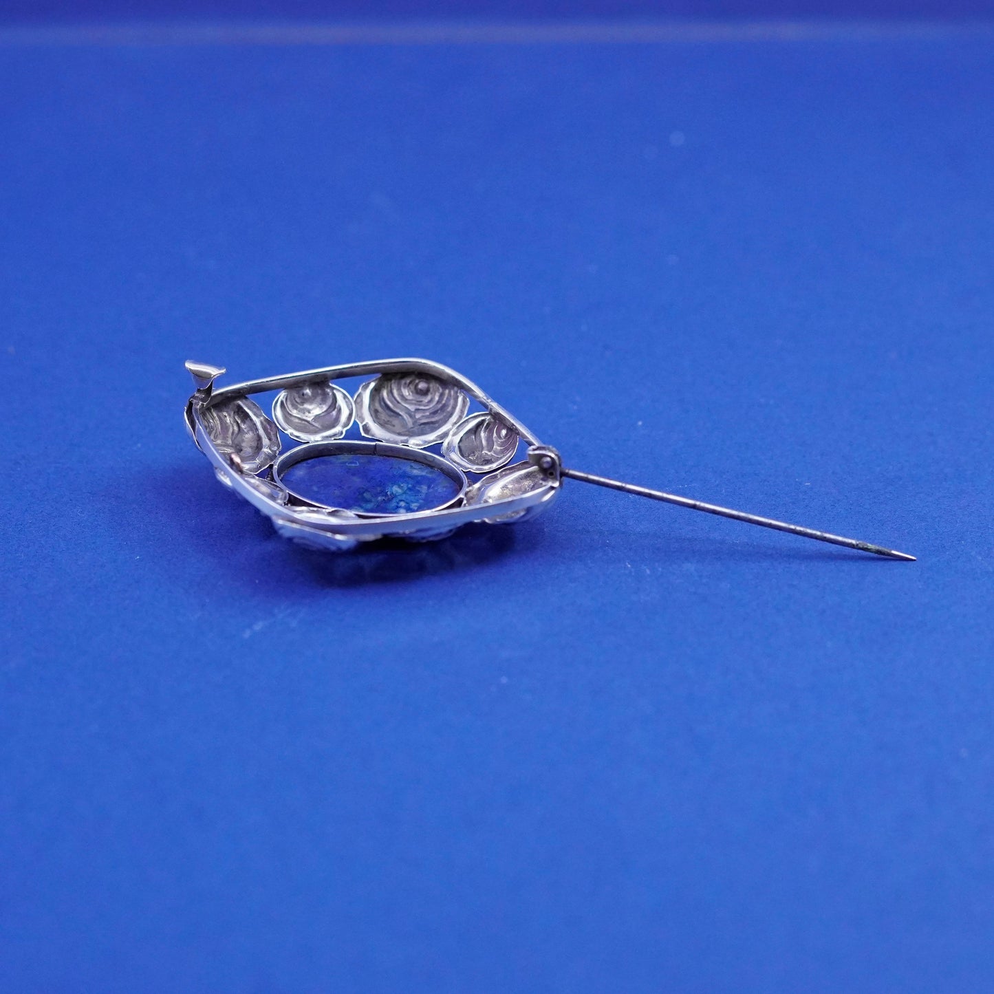 vtg Art Deco Sterling Silver Floral handmade brooch, 1960s 925 rose flower pin