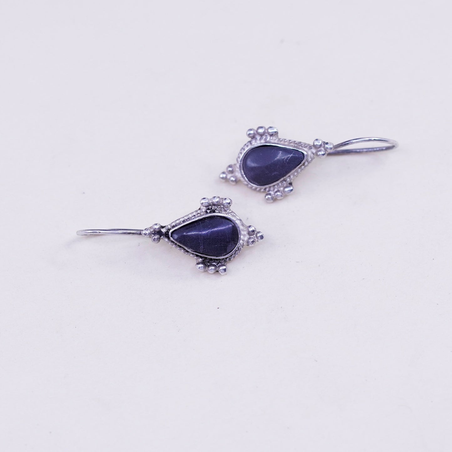 Vintage Sterling 925 silver handmade teardrop earrings with agate