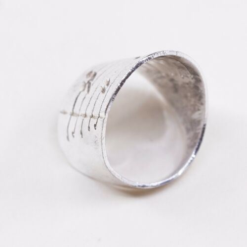 Size 8. Vtg Sterling Silver Handmade Ring, 925 Matt Textured Wide Wavy Band