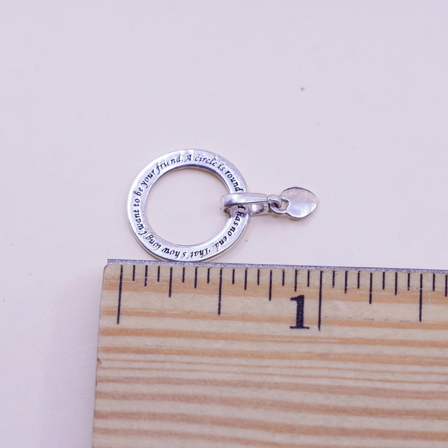 Sterling silver inspirational quote pendant, 925 circle with “a circle is round