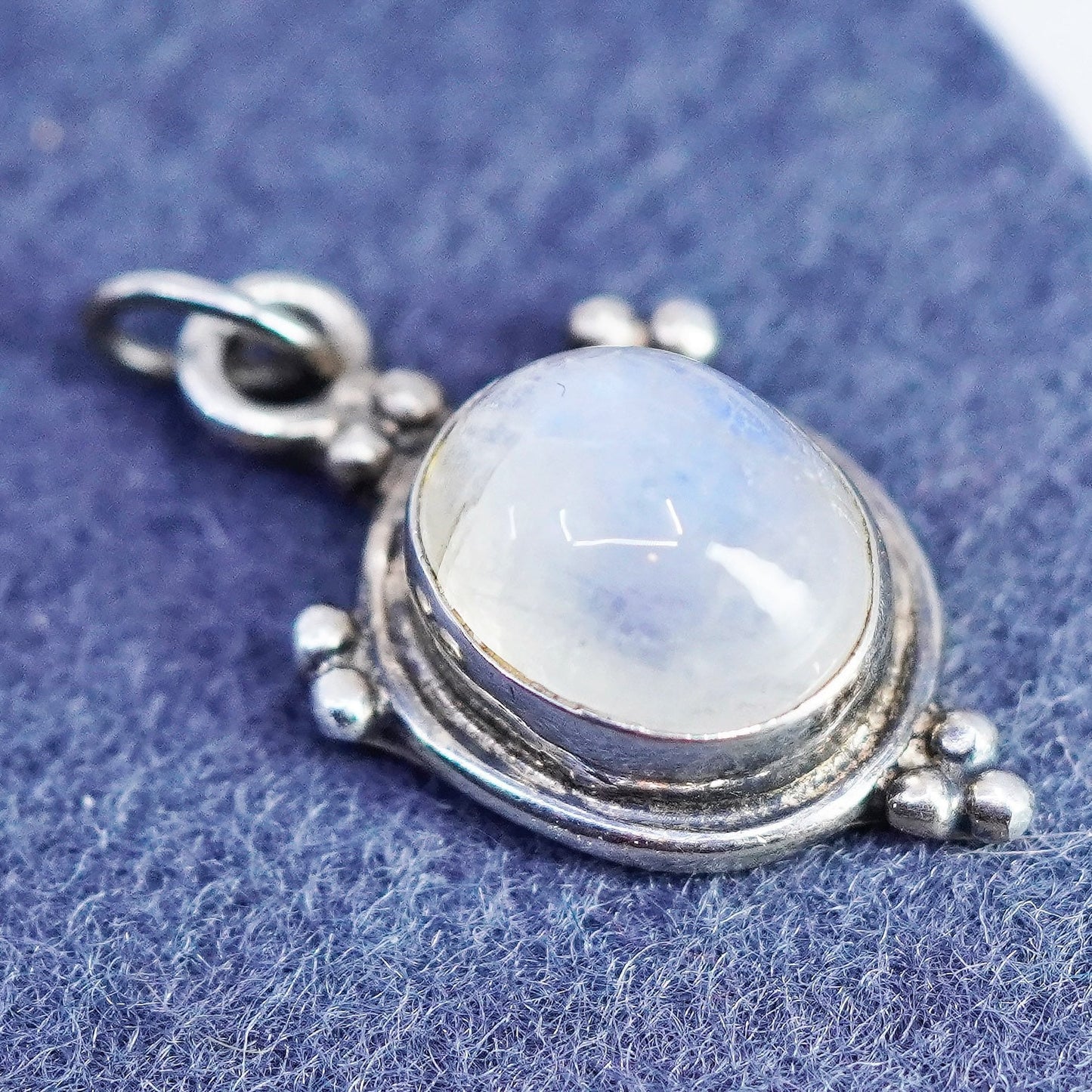 Vintage sterling 925 silver handmade charm pendant with blue moonstone