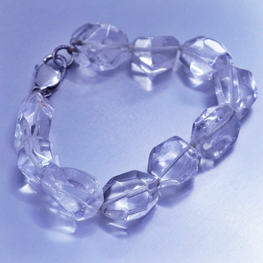 6.75”, vintage Sterling 925 silver handmade bracelet with clear crystal beads