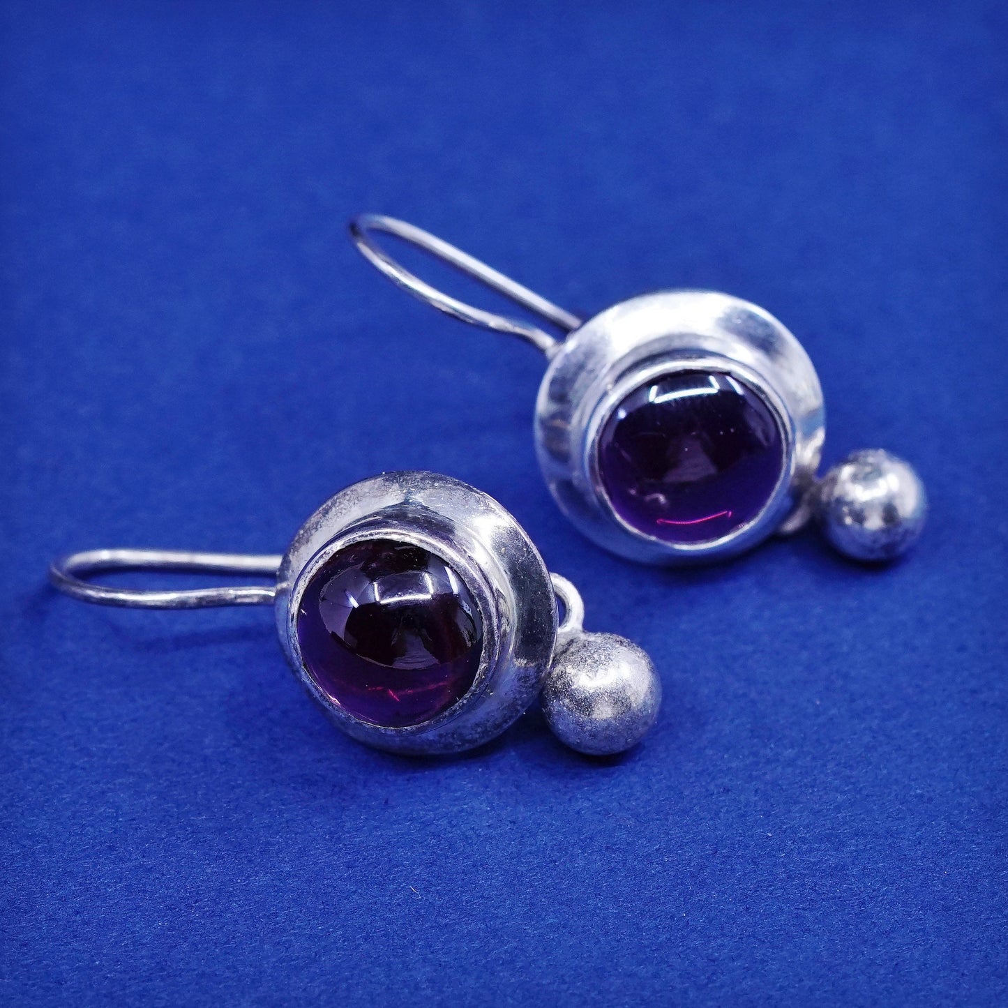 Vintage sterling 925 silver handmade earrings with garnet and beads