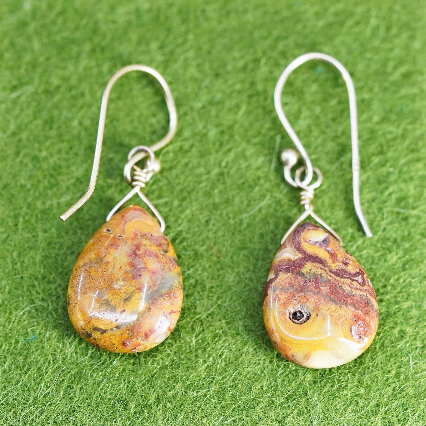 Vintage Sterling 925 silver handmade earrings with yellow jasper drops