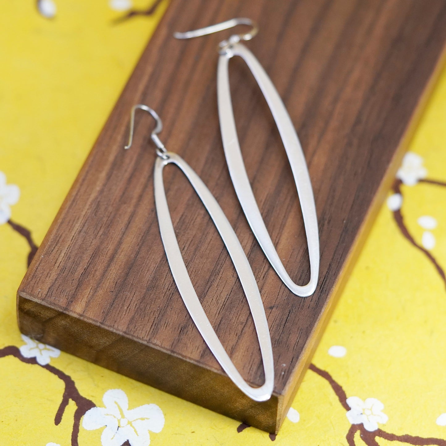 Vintage Sterling silver handmade earrings, 925 marquise shaped long dangle