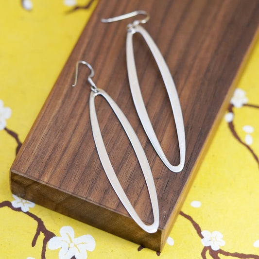Vintage Sterling silver handmade earrings, 925 marquise shaped long dangle