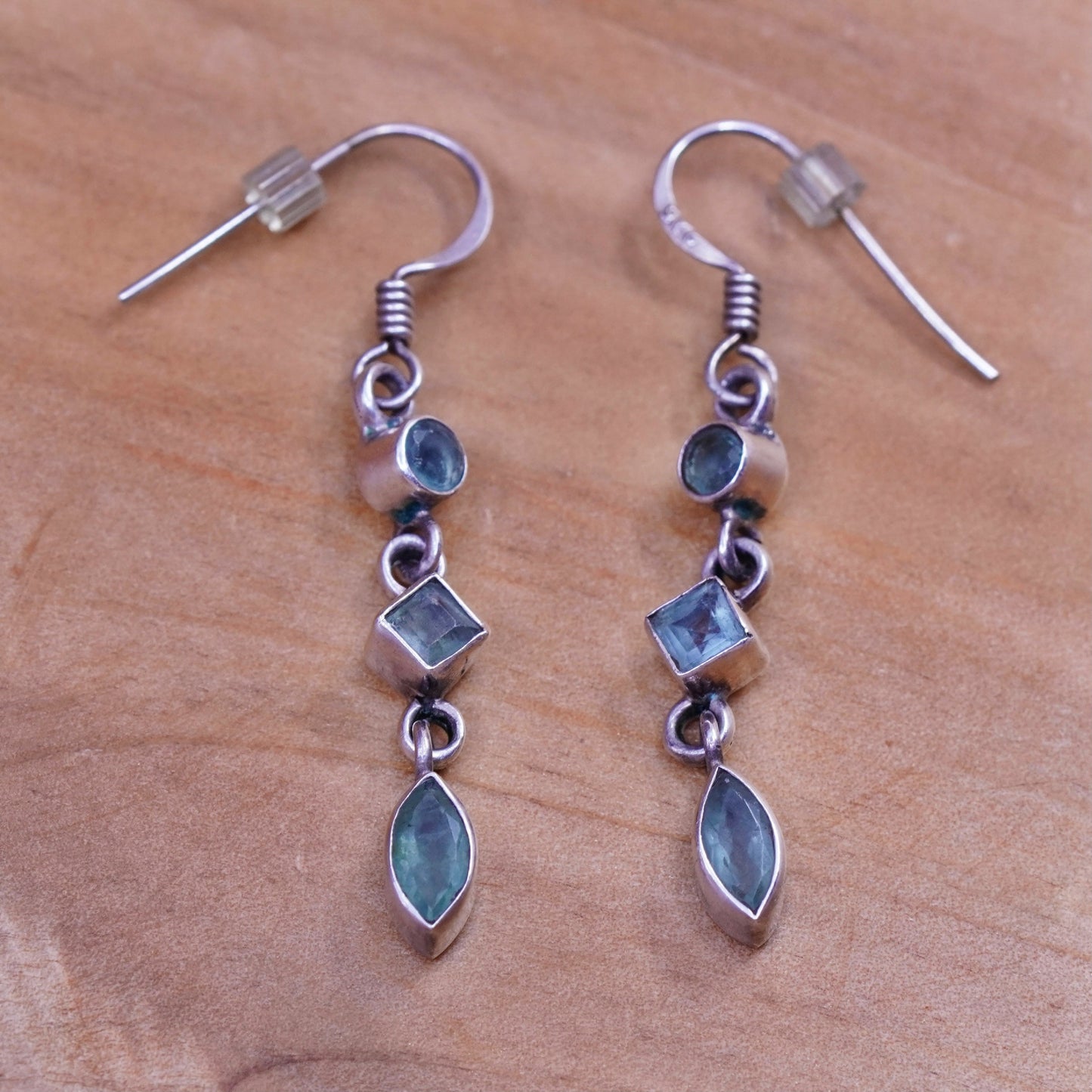 Vintage Sterling 925 silver handmade earrings with blue topaz