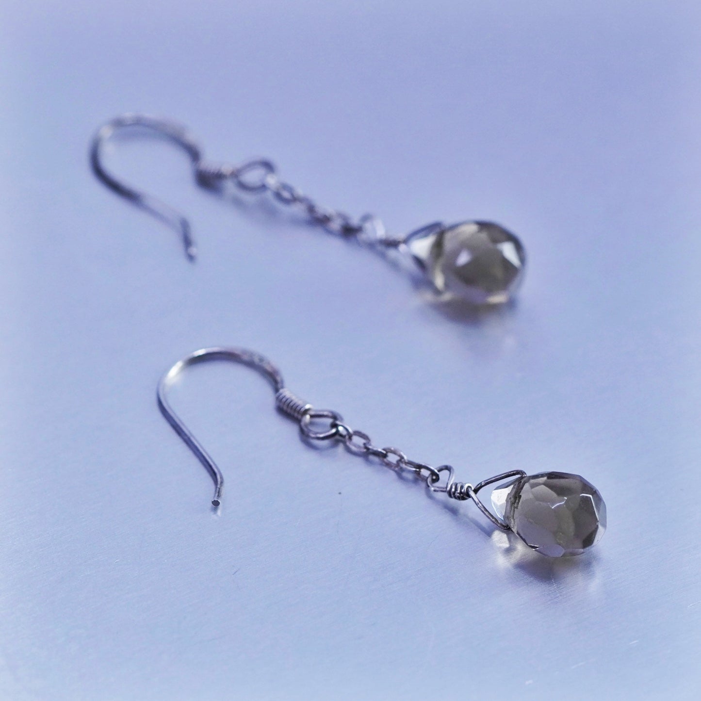 Vintage designer Sterling 925 silver handmade earrings w/ teardrop smoky topaz