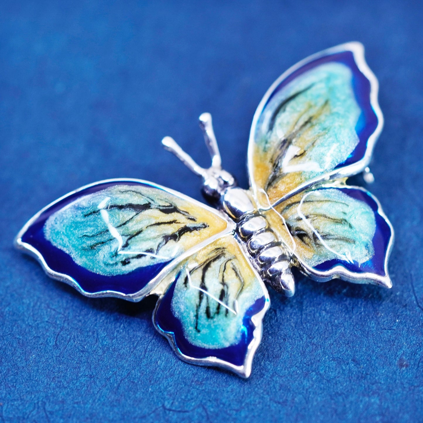 Vintage Italy Sterling silver handmade brooch, 925 enamel butterfly pin