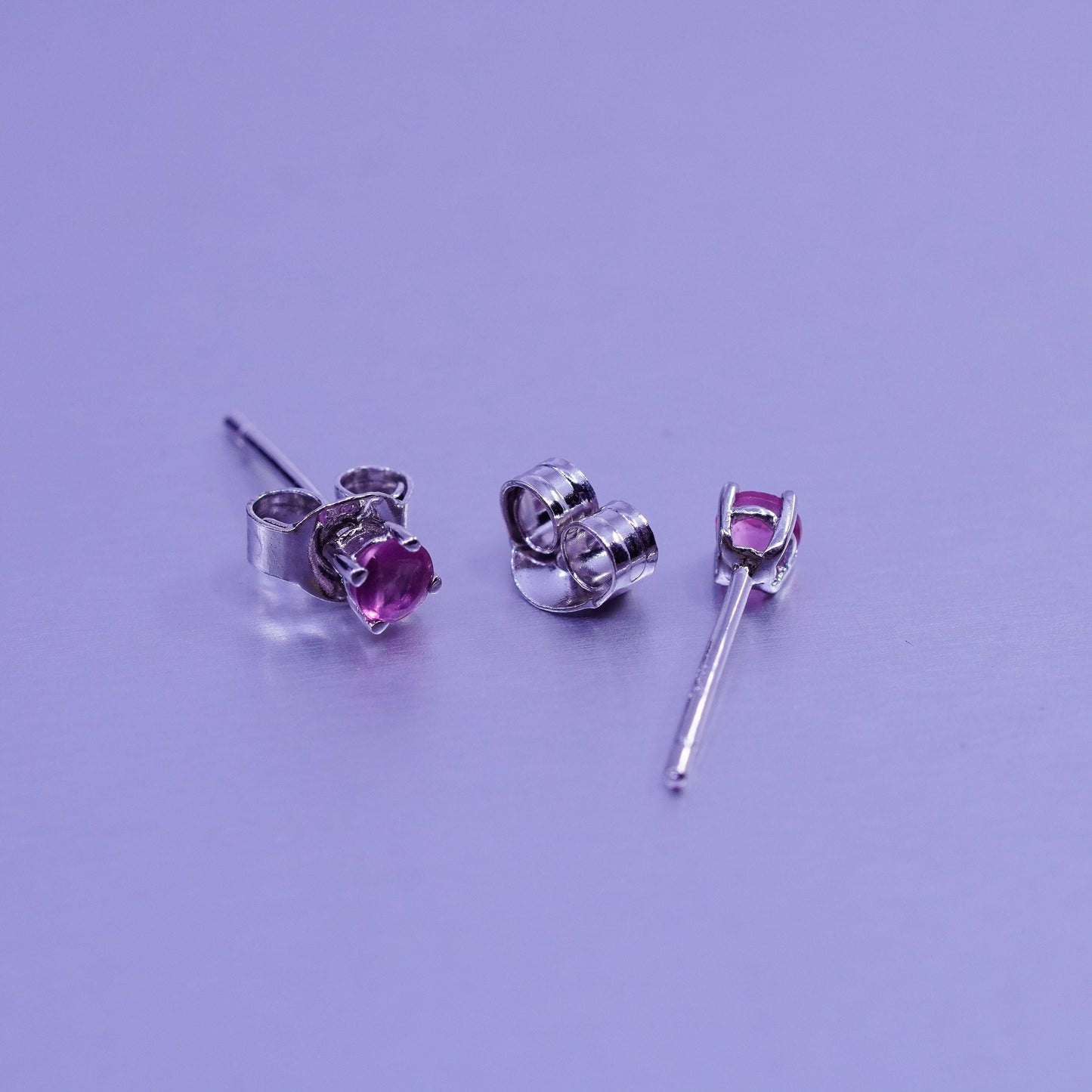 Vintage Sterling 925 silver earrings, studs with pink cz