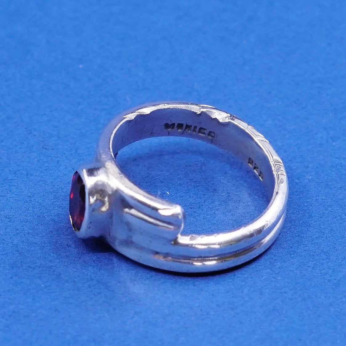 Size 8.75, vtg mexico Sterling silver handmade ring, 925 w/ Ruby