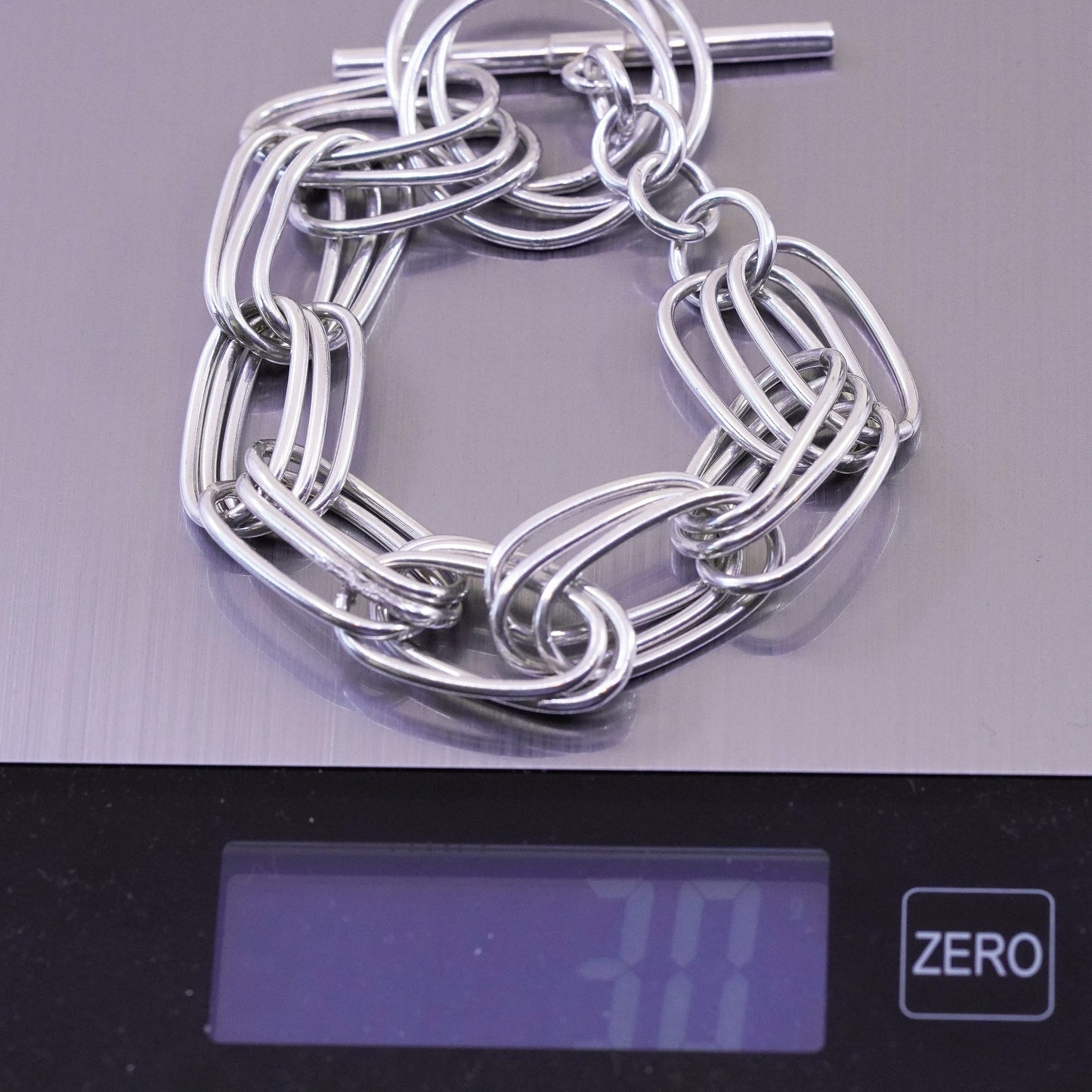 7”, 14mm, Vintage sterling silver bracelet, multi strands oval link chain