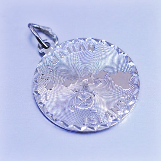 Vintage sterling 925 silver handmade Hawaiian islands pendant tag charm